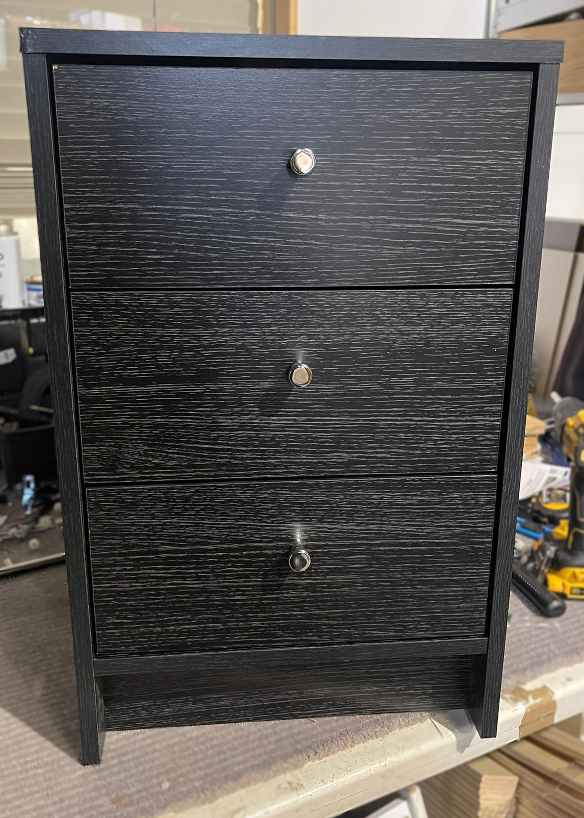 Assembled Malibu 3 Drawer Bedside Table - Black Oak Effect